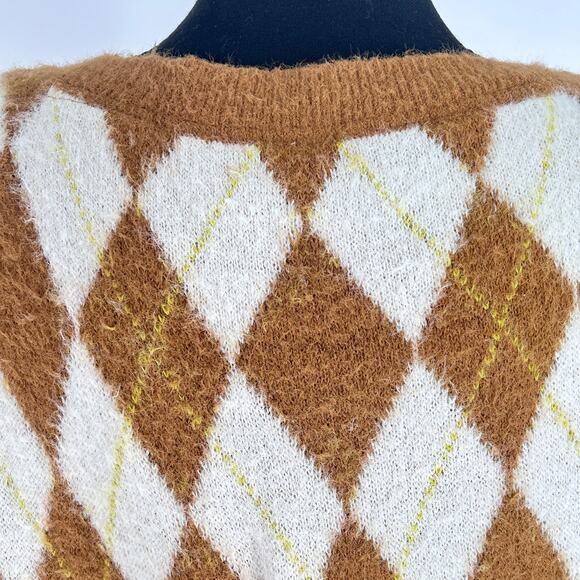 Free People Through the Motions Sweater Vest Retro Boxy Brown Cream M - Picture 7 of 13